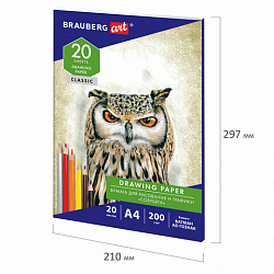 Бумага для рисования и графики в папке А4, 20 л., 200 г/м2, ВАТМАН ГОЗНАК, BRAUBERG ART CLASSIC, 114492