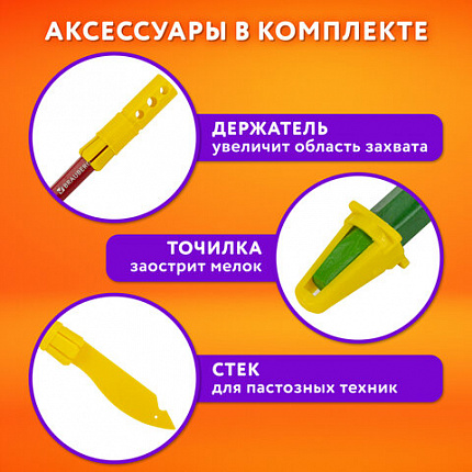 Пастель масляная восковые мелки утолщенные 36 цветов с точилкой, держателем и стеком, BRAUBERG PREMIUM, 272713