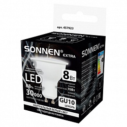 Лампа светодиодная SONNEN EXTRA, 8 (70) Вт, GU10, софит, нейтральный белый, 30000 ч, LED MR16-GU10-8W-4000, 457923