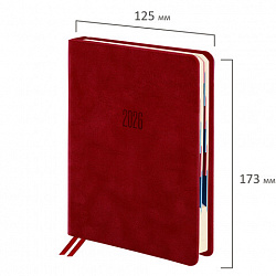 Ежедневник датированный 2026 B6 125х173 мм, GALANT "Vivid", под кожу, красный, 117413