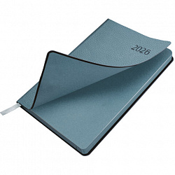 Ежедневник датированный 2026 А5 138x213 мм, BRAUBERG "Stylish", под кожу, гибкий, серо-голубой, 117105