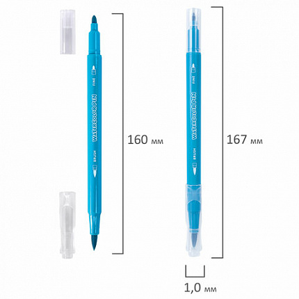 Фломастеры двусторонние с кистью 12 цветов (кисть/классический), СУПЕРКЕЙС, BRAUBERG KIDS, 152188