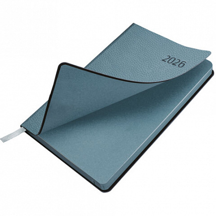 Ежедневник датированный 2026 А5 138x213 мм, BRAUBERG "Stylish", под кожу, гибкий, серо-голубой, 117105