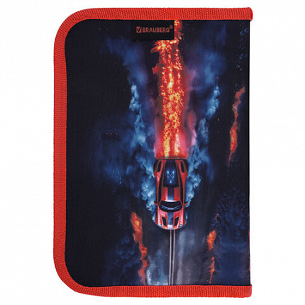 Пенал BRAUBERG с наполнением, 1 отделение, 1 откидная планка, 24 предмета, 21х14 см, "Foggy car", 273533