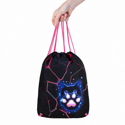 Мешок для обуви BRAUBERG PREMIUM, карман, подкладка, светоотражайка, 43х33 см, "Pink lava", 273441