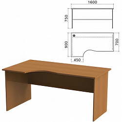 Стол письменный эргономичный "Монолит", 1600х900х750 мм, левый, цвет орех гварнери, СМ7.3