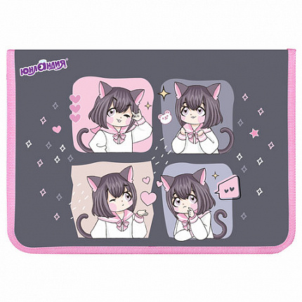 Папка для труда на молнии ЮНЛАНДИЯ А4, 1 отделение, откидная планка, органайзер, "Anime dreamer", 273393