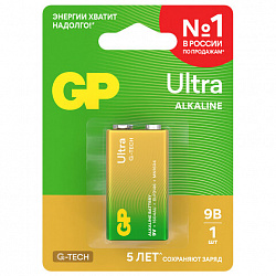 Батарейка 1 шт., GP Ultra G-Tech, Крона (6LR61, 6LF22, 1604A), алкалиновая, блистер, 1604AU-5CR1