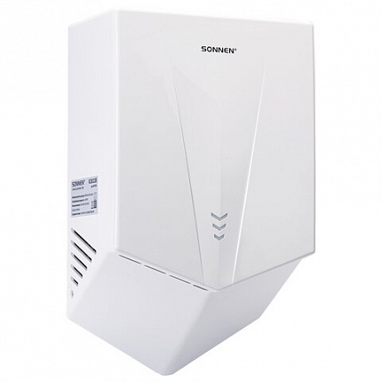 Сушилка для рук ВЫСОКОСКОРОСТНАЯ SONNEN K2022B, 1300 Вт, 150 м/с, IPX1, 72 дБ, белая, пластиковый корпус, 607192