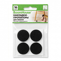 Накладки-протекторы для мебели ФЕТР самоклеящиеся, d=28 мм, черные, КОМПЛЕКТ 16 шт., BoomHouse, 701823
