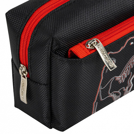 Пенал мягкий ЮНЛАНДИЯ, 2 отделения, полиэстер, "Roar", черный, 21х9х6 см, 272347