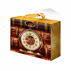 Пакет-коробка подарочный (1 штука) ассорти "Часы"/"Яркий", 22,5х13,5х20 см, тиснение фольгой, ламинация, 90080, 90079, 90080