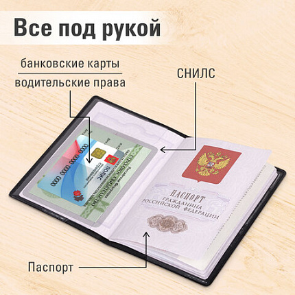 Обложка для паспорта "Passport Map", мягкая экокожа, графитовая, STAFF, 238875