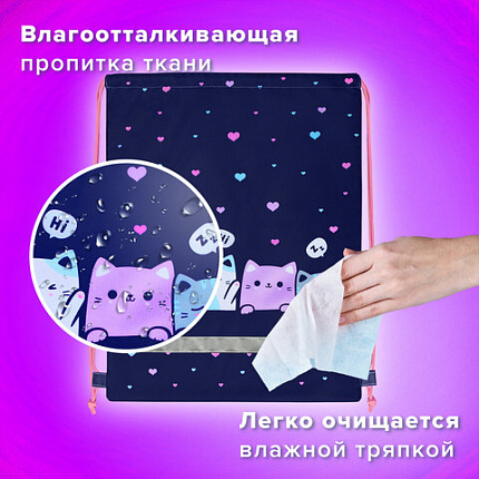 Мешок для обуви BRAUBERG KIDS, светоотражающая полоса, 46х36 см, "Четыре котика", 273437