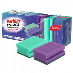 Губки бытовые 8х6х4 см, ПРОФИЛЬНЫЕ, КОМПЛЕКТ 5 шт., поролон/абразив, зеленые/сиреневые, PERKLIN, 702730
