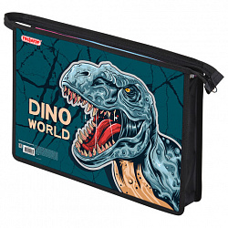 Папка для тетрадей ПИФАГОР А4, 1 отделение, картон/пластик, на молнии, "Dino world", 272131