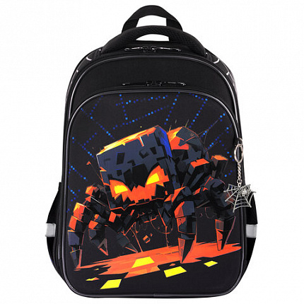 Ранец BRAUBERG QUADRO, 3 отделения, с брелком, Fire spider, 37х28х18 см, 273106