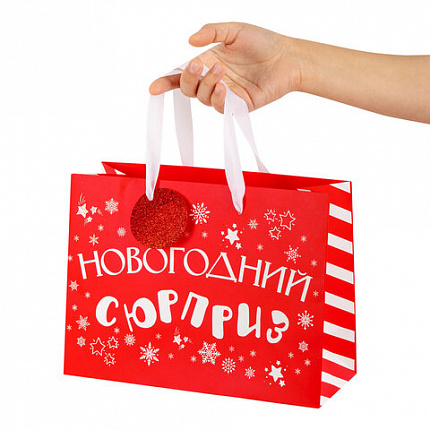 Пакет подарочный (1 шт.) новогодний, 27х11х20 см, "Новогодний подарок", ламинация, ассорти, ЗОЛОТАЯ СКАЗКА, 592449