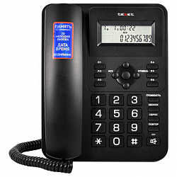 Телефон TEXET TX-264, АОН, спикерфон, тональный / импульсный режим, часы / будильник, SOS, повтор, черный, 127218