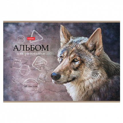 Альбом для рисования А4 48 л., скоба, матовая ламинация, тиснение, HATBER, 205х290 мм, "Дикий мир", 079735, 48А4лтВ