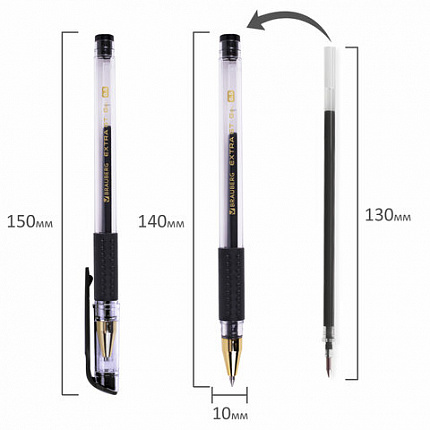 Ручка гелевая с грипом BRAUBERG "EXTRA GT GLD", ЧЕРНАЯ, стандартный узел 0,5 мм, линия 0,35 мм, 143919