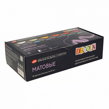 Краски акриловые матовые "Декола", 18 цветов по 20 мл, в банках, Невская Палитра, 143412150