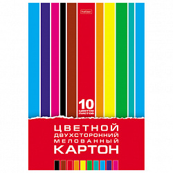 Картон цветной А4 2-сторонний МЕЛОВАННЫЙ, 10л. 10цв, в папке, HATBER, 195х280мм, Crea, 10Кц4_05934