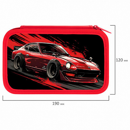 Пенал ПИФАГОР, 3 отделения, ламинированный картон, 19х11 см, "Red road", 273490