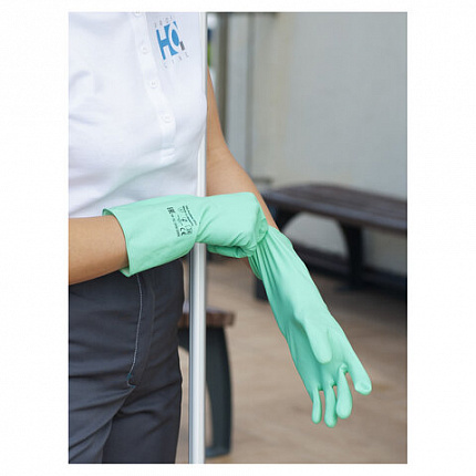 Перчатки латексные КЩС, сверхпрочные, плотные, хлопковое напыление, размер 7,5-8, M (средний), зеленые, HQ Profiline, 73583