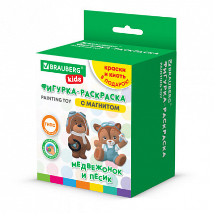 Фигурка-раскраска из гипса "С магнитом", с красками и кистью, ассорти, BRAUBERG KIDS, 666010