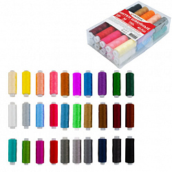 Нитки швейные 40 ЛШ, 200 м, полиэстер, НАБОР 30 цветов, в ПОДАРОК набор игл, DEVELIA (Девелиа), 609627