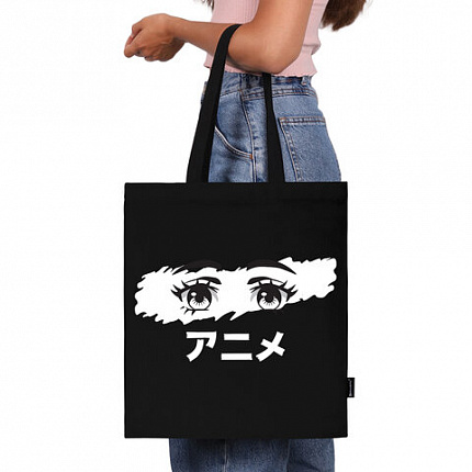 Сумка-шоппер BRAUBERG, канвас, 40х35 см, черный, "Anime eyes", 271897