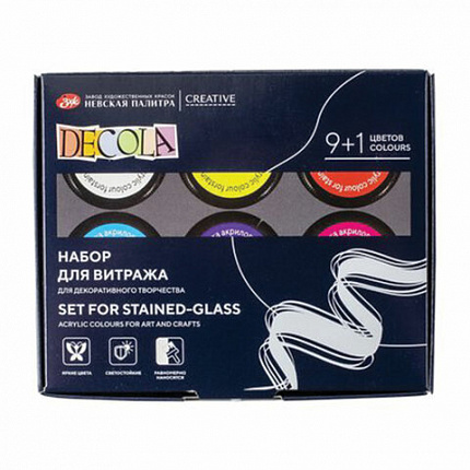 Краски акриловые для витража с контуром "Декола", 9 цветов по 20 мл, в банках, Невская Палитра, 42411065