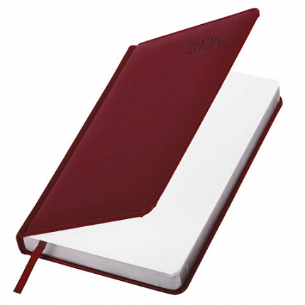 Ежедневник датированный 2026, А5, 138х213 мм, BRAUBERG "Impression", под кожу, бордовый, 117512
