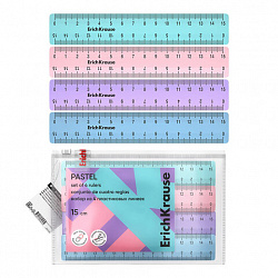 Набор линеек пластиковых 15 см, набор 4 шт., ERICH KRAUSE "Pastel", ассорти, 49558