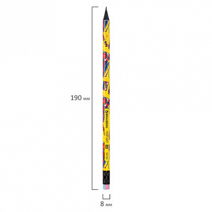 Карандаш чернографитный BRAUBERG "POP-ART", 1 шт., HB, с ластиком, корпус ассорти, 181754