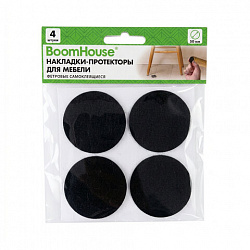 Накладки-протекторы для мебели ФЕТР самоклеящиеся, d=50 мм, черные, КОМПЛЕКТ 4 шт, BoomHouse, 701825