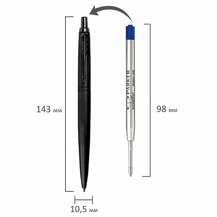 Ручка шариковая PARKER "Jotter XL Monochrome Black BT", корпус черный, нержавеющая сталь, синяя, 2122753