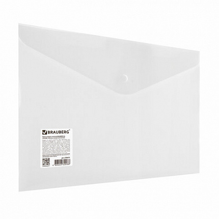 Папка-конверт с кнопкой BRAUBERG А4 до 100 л. матовая прозрачная СВЕРХПРОЧНАЯ 0,18 мм, 270471