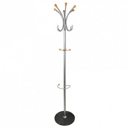 Вешалка-стойка BRABIX "CR-8121" на мраморном диске, металл, 6+4 крючка, цвет серебристый, 606437