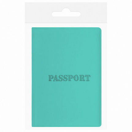 Обложка для паспорта, мягкий полиуретан, "PASSPORT", цвет "тиффани", STAFF, 238404