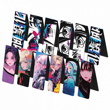 Закладки для книг МАГНИТНЫЕ, "АНИМЕ", набор 12 штук, 60x20 мм, FUNSTER, 116655