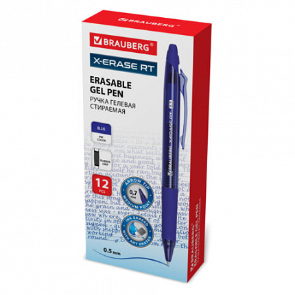 Ручка гелевая стираемая автоматическая BRAUBERG "X-ERASE RT", СИНЯЯ, пишущий узел 0,7мм, линия письма 0,5 мм, 144423
