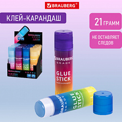 Клей-карандаш в градиентном корпусе BRAUBERG "Grade", 21 г, PVP-основа, ассорти, 271247