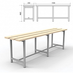 Скамья деревянная на металлокаркасе "СТ 3", 1500х350х460 мм, каркас металлический серый, сиденье дерево