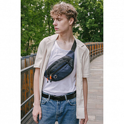 Сумка на пояс HEIKKI PROMPT (ХЕЙКИ), 2 отделения, регулируемый ремень, карман-антивор, синяя, 37х14х5 см, 273927