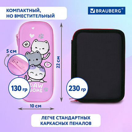 Пенал BRAUBERG, 1 отделение, 1 откидная планка, ЭВА, 22х10х5 см, "Башня из котиков", 272334