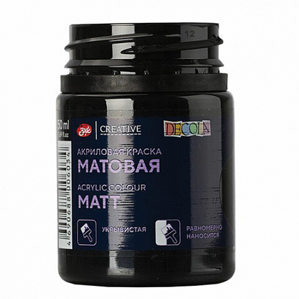 Краска акриловая матовая "Декола", банка 50 мл, черная, Невская Палитра, 14328810