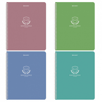 Тетрадь А5, 48 л., BRAUBERG, гребень, клетка, матовая ламинация, "Knowledge" (микс в спайке), 405324