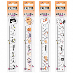 Линейка пластиковая 15 см фигурная, FUNSTER, "КОТЫ", прозрачная, ассорти, европодвес, 210921